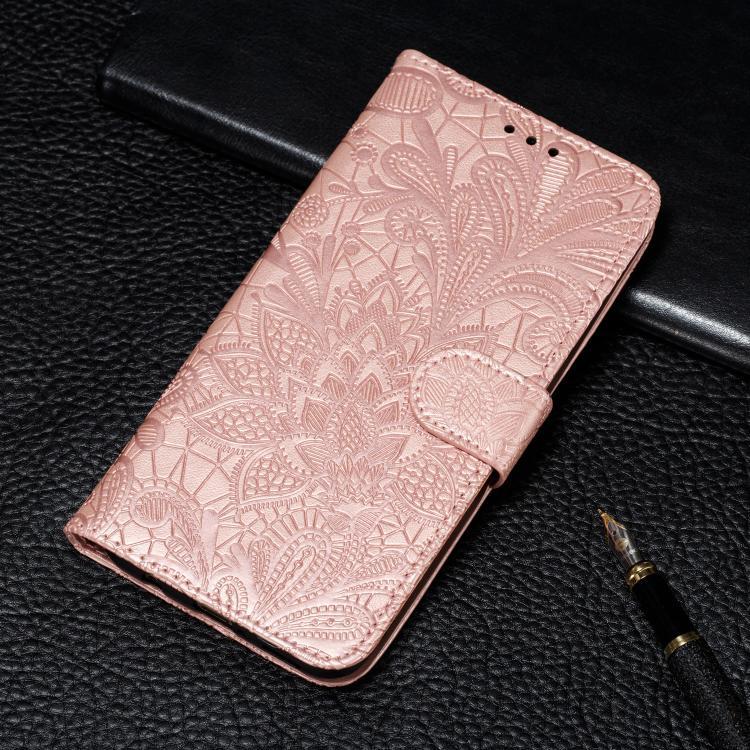 Compatible with iPhone 18 Pro Max & 17 Pro Max Lace Flower Embossing Flip Leather Phone Case - Rose Gold