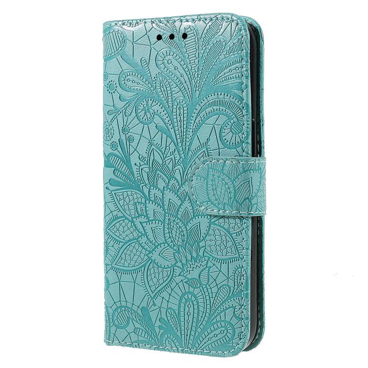 Compatible with iPhone 18 Pro Max & 17 Pro Max Lace Flower Embossing Flip Leather Phone Case - Green