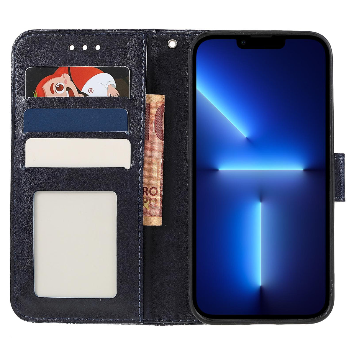 Compatible with iPhone 18 Pro Max & 17 Pro Max Lace Flower Embossing Flip Leather Phone Case - Dark Blue
