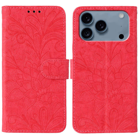 Compatible with iPhone 18 Pro Max & 17 Pro Max Lace Flower Embossing Flip Leather Phone Case - Red