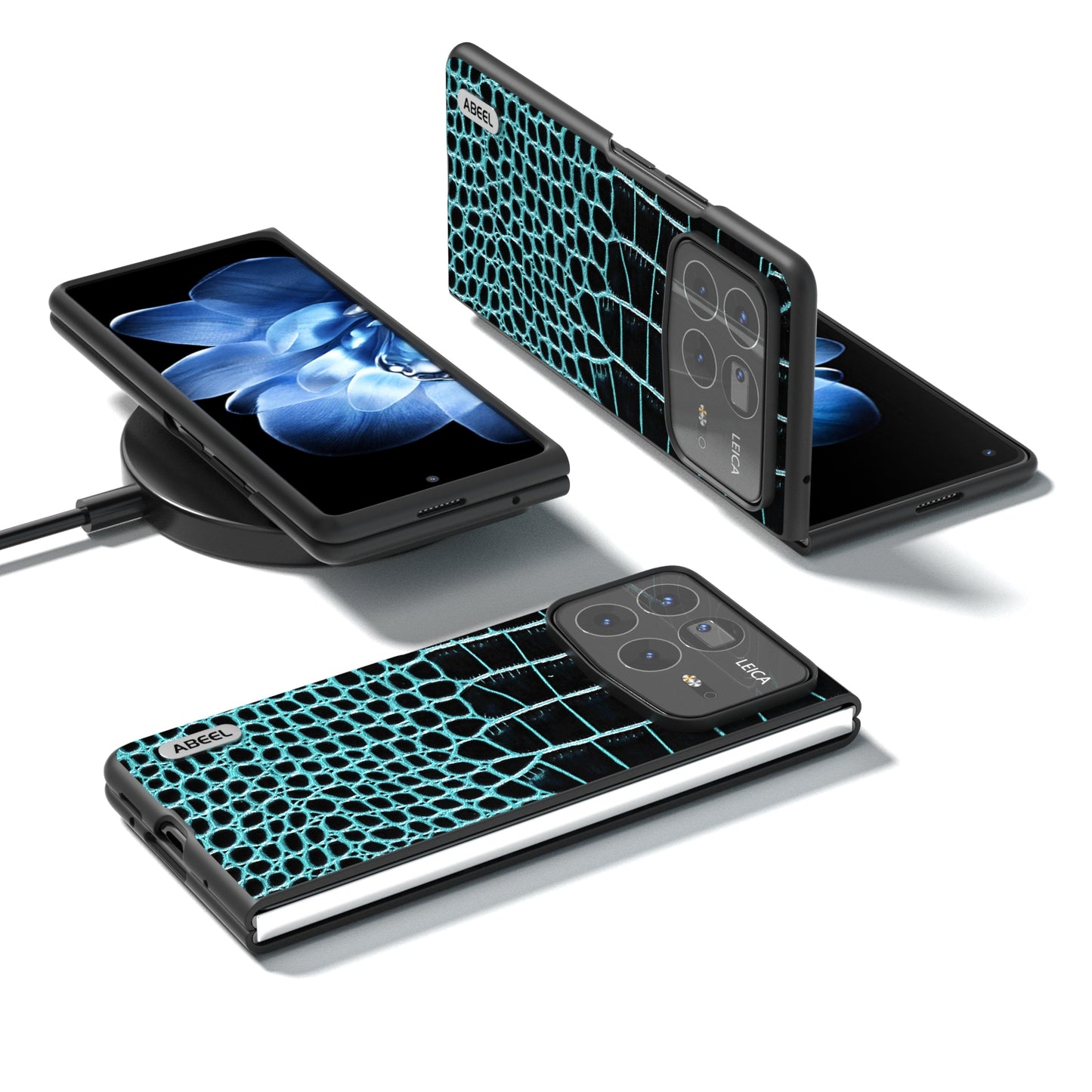 For Xiaomi Mix Fold 4 ABEEL Genuine Leather Crocodile Pattern Black Edge Phone Case(Blue)