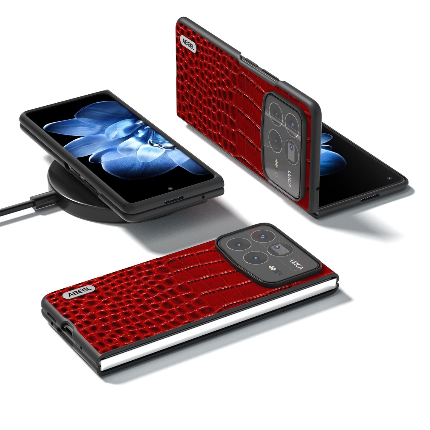 For Xiaomi Mix Fold 4 ABEEL Genuine Leather Crocodile Pattern Black Edge Phone Case(Red)