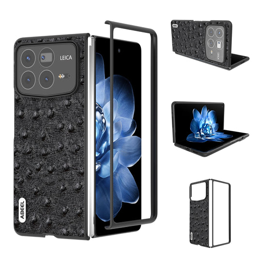 For Xiaomi Mix Fold 4 ABEEL Genuine Leather Ostrich Texture Phone Case(Black)