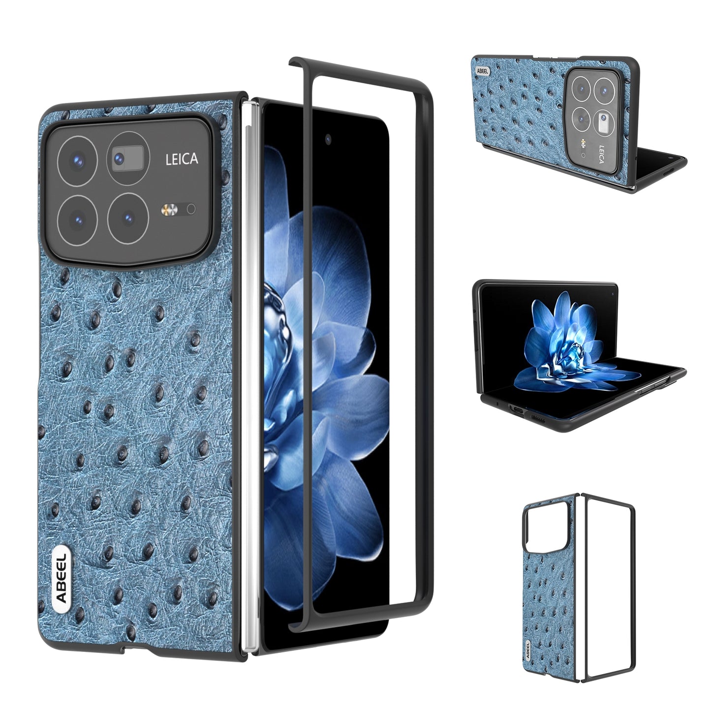 For Xiaomi Mix Fold 4 ABEEL Genuine Leather Ostrich Texture Phone Case(Blue)