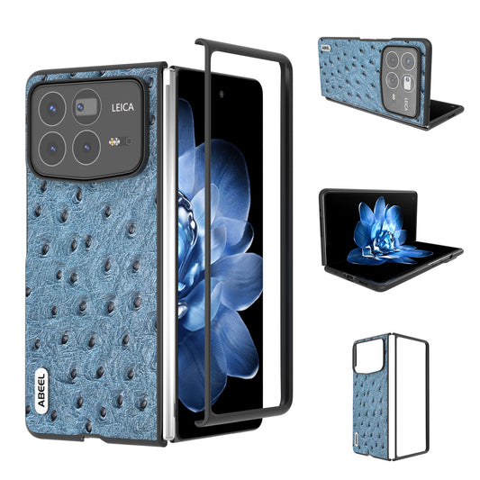 For Xiaomi Mix Fold 4 ABEEL Genuine Leather Ostrich Texture Phone Case(Blue)