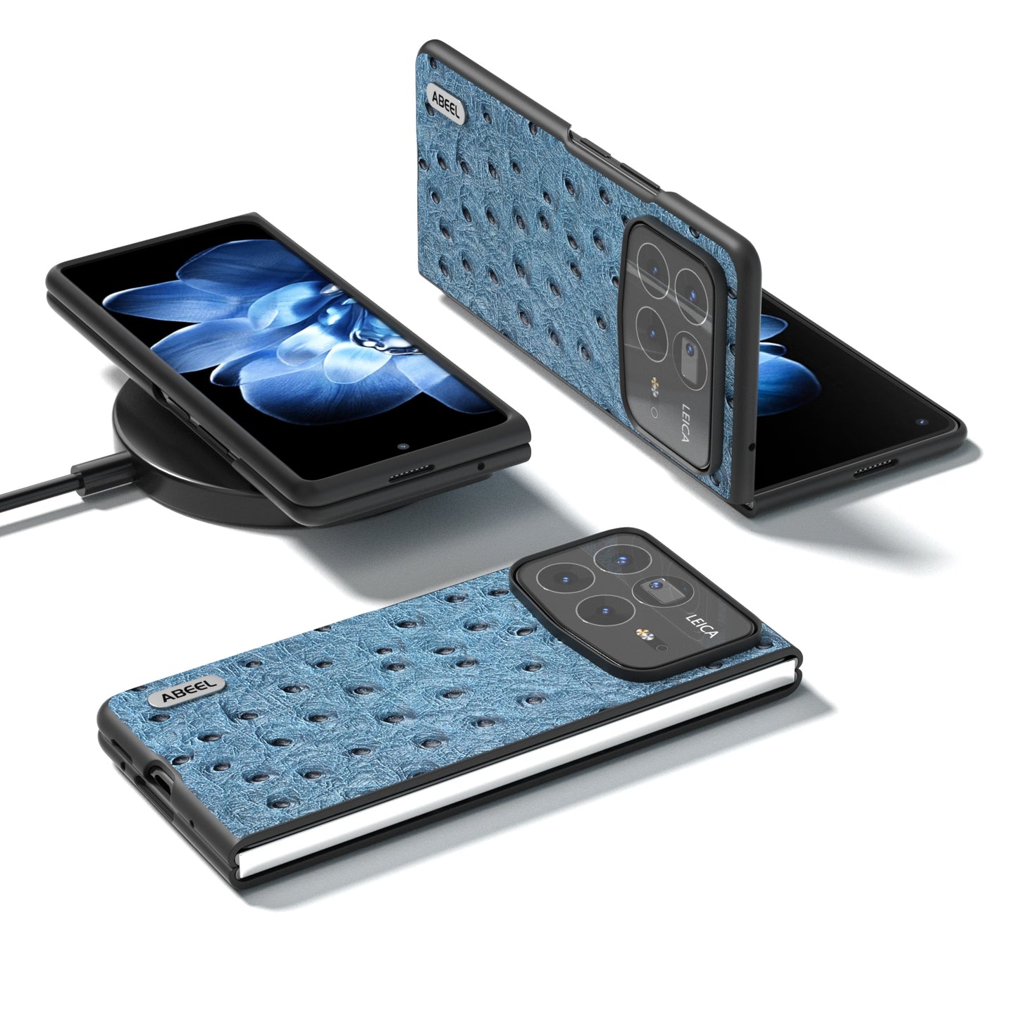 For Xiaomi Mix Fold 4 ABEEL Genuine Leather Ostrich Texture Phone Case(Blue)