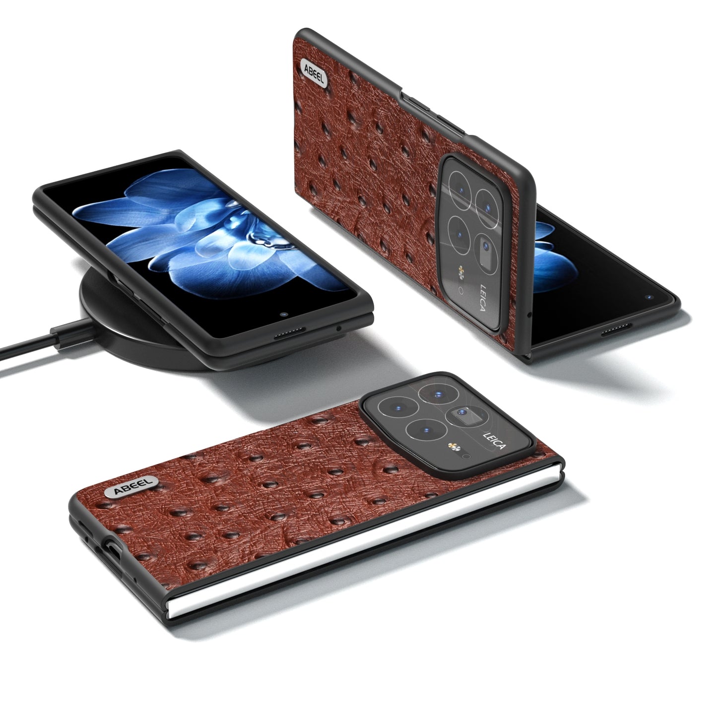 For Xiaomi Mix Fold 4 ABEEL Genuine Leather Ostrich Texture Phone Case(Coffee)