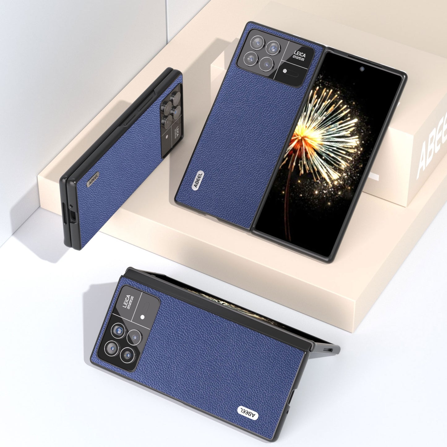 For Xiaomi Mix Fold 3 ABEEL Black Edge Genuine Leather Mino Phone Case(Royal Blue)