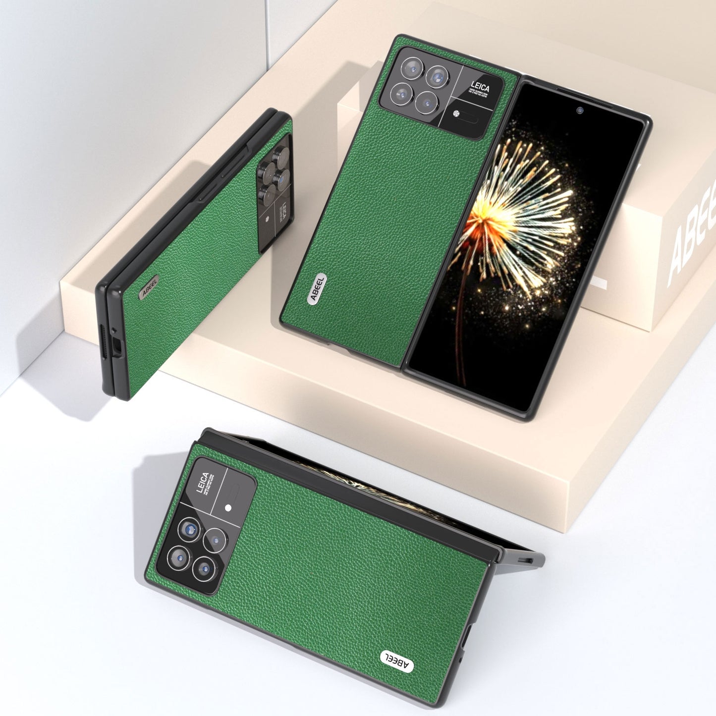 For Xiaomi Mix Fold 3 ABEEL Black Edge Genuine Leather Mino Phone Case(Green)