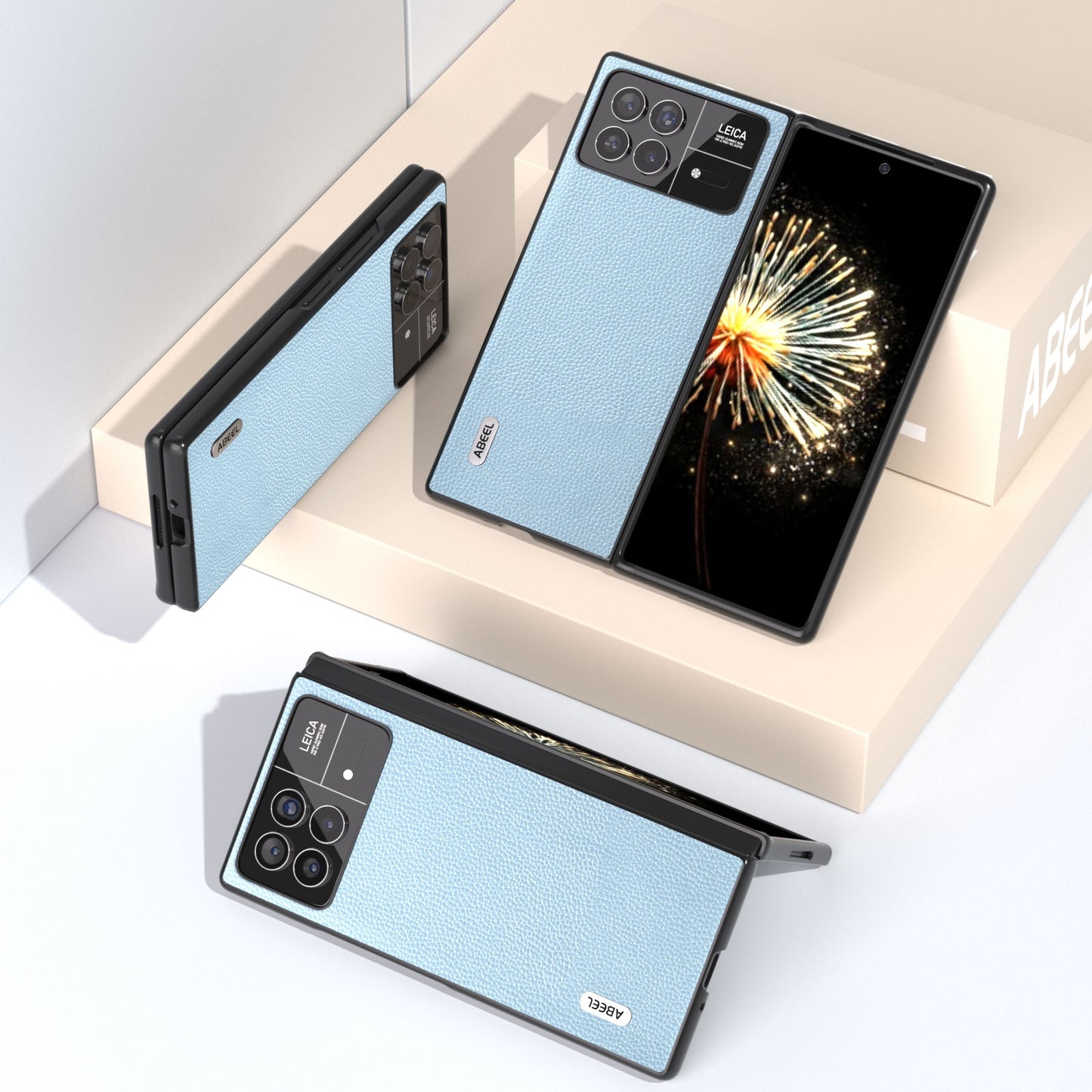 For Xiaomi Mix Fold 3 ABEEL Black Edge Genuine Leather Mino Phone Case(Blue)