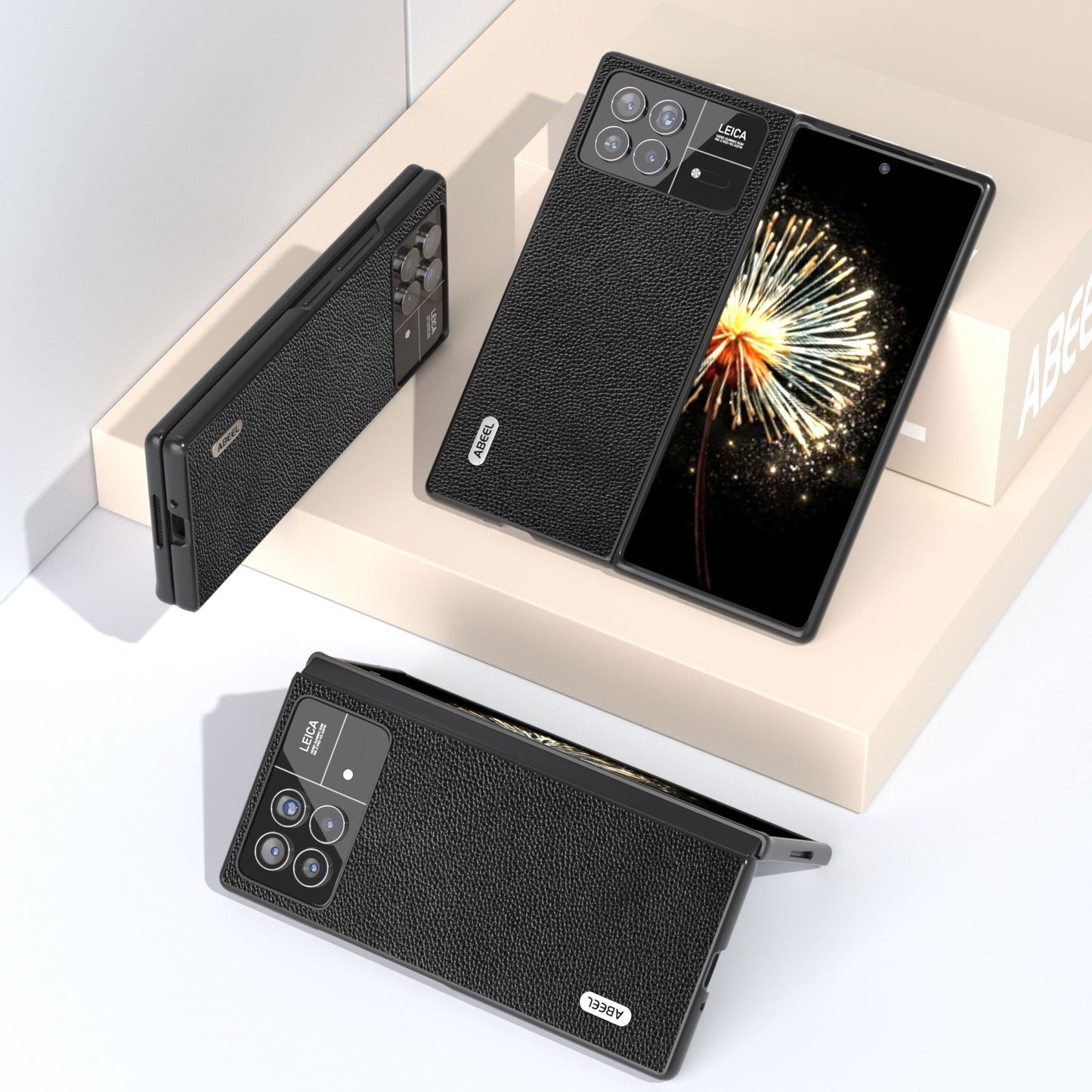 For Xiaomi Mix Fold 3 ABEEL Black Edge Genuine Leather Mino Phone Case(Black)
