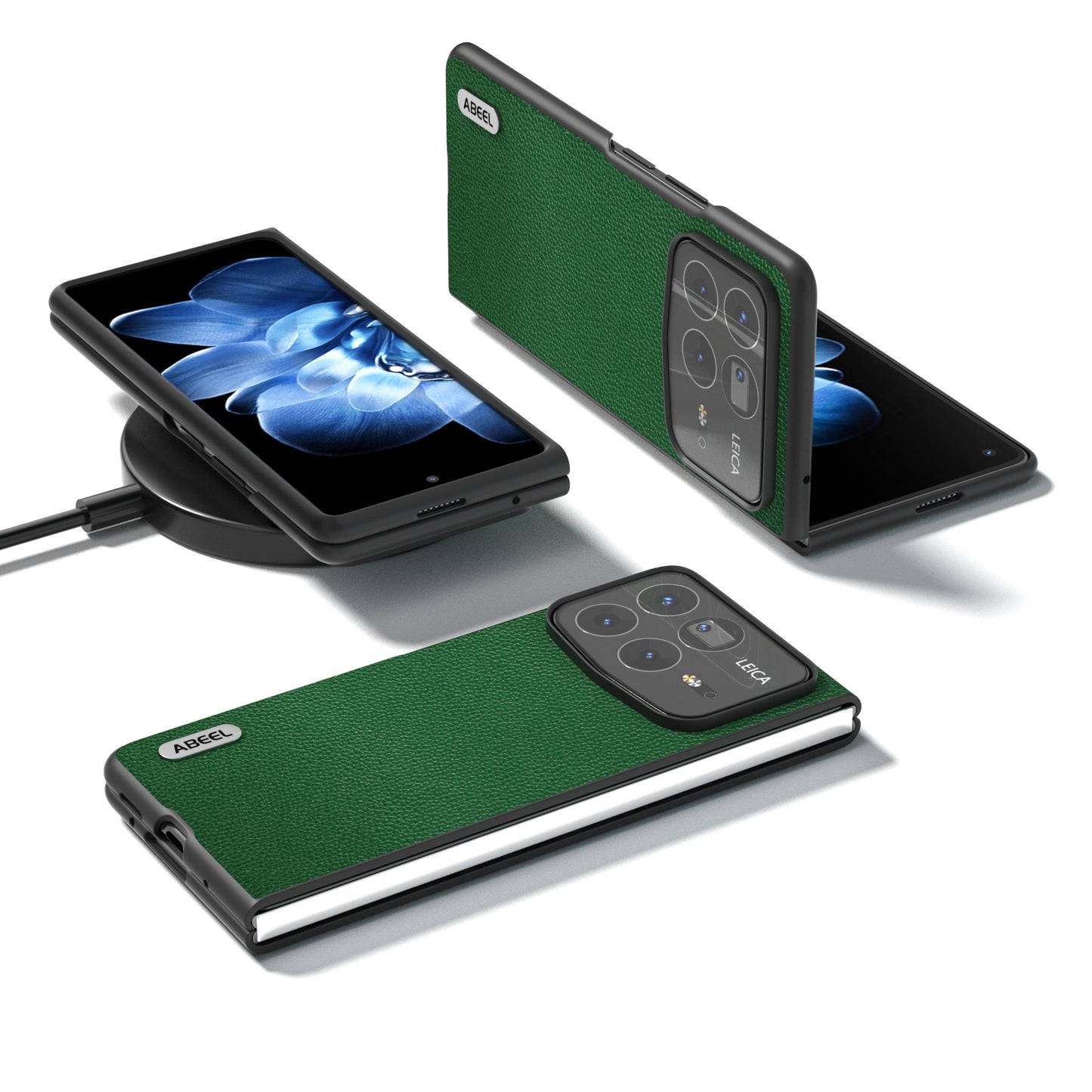 For Xiaomi Mix Fold 4 ABEEL Black Edge Genuine Leather Mino Phone Case(Green)