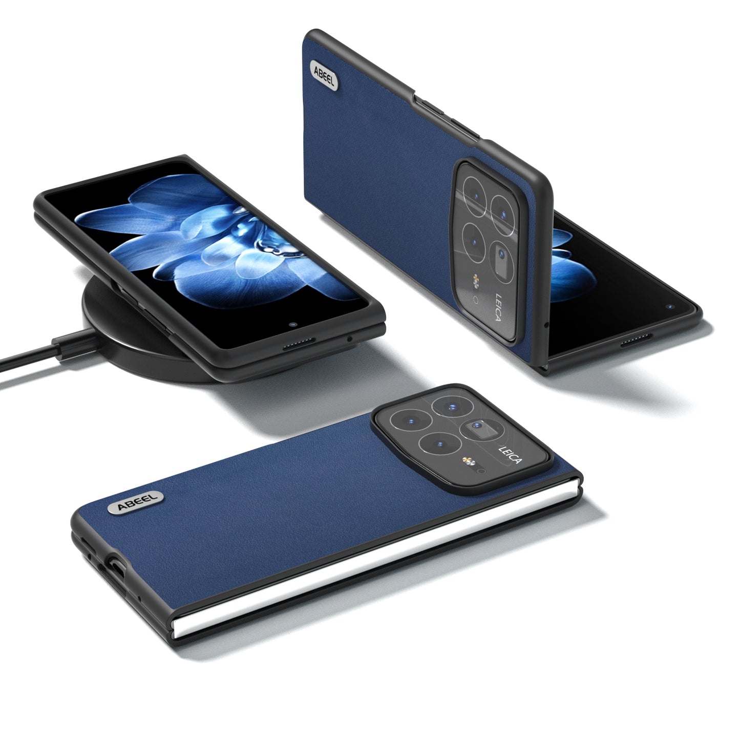 For Xiaomi Mix Fold 4 ABEEL Genuine Leather Silky Soft Black Edge Phone Case(Blue)