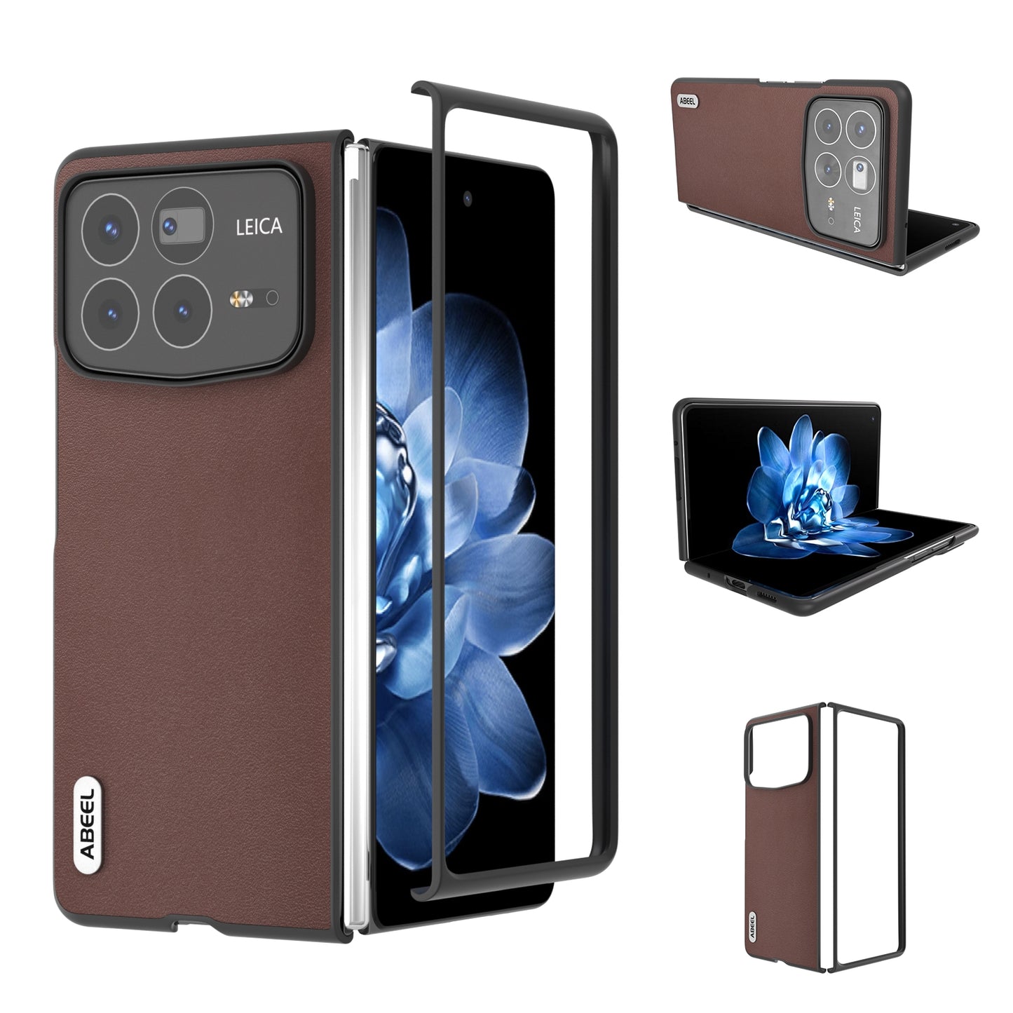 For Xiaomi Mix Fold 4 ABEEL Genuine Leather Silky Soft Black Edge Phone Case(Coffee)