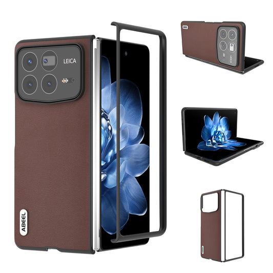 For Xiaomi Mix Fold 4 ABEEL Genuine Leather Silky Soft Black Edge Phone Case(Coffee)