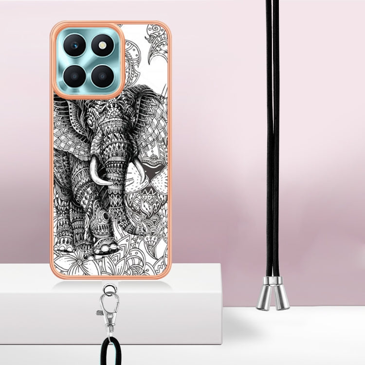 For Honor X6a Electroplating Dual-side IMD Phone Case with Lanyard(Totem Elephant)