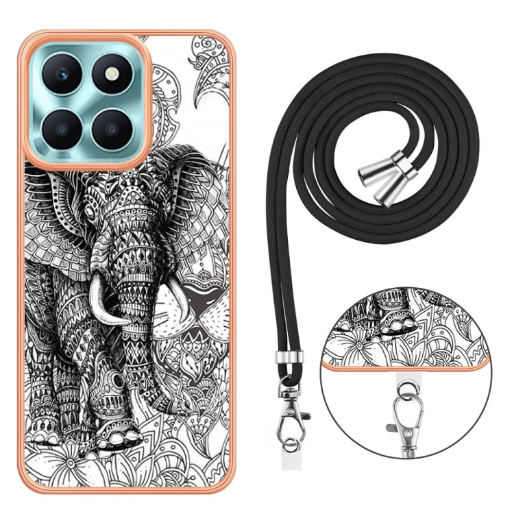 For Honor X6a Electroplating Dual-side IMD Phone Case with Lanyard(Totem Elephant)