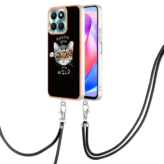 For Honor X6a Electroplating Dual-side IMD Phone Case with Lanyard(Natural Growth)