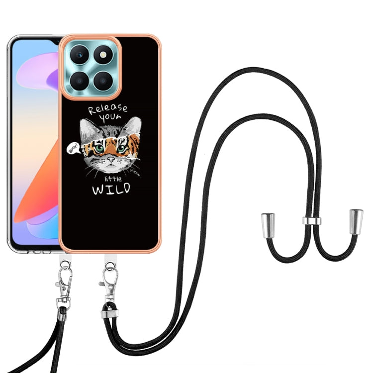 For Honor X6a Electroplating Dual-side IMD Phone Case with Lanyard(Natural Growth)