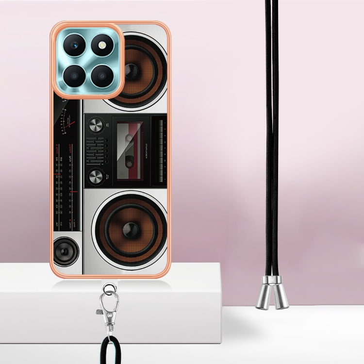 For Honor X6a Electroplating Dual-side IMD Phone Case with Lanyard(Retro Radio)