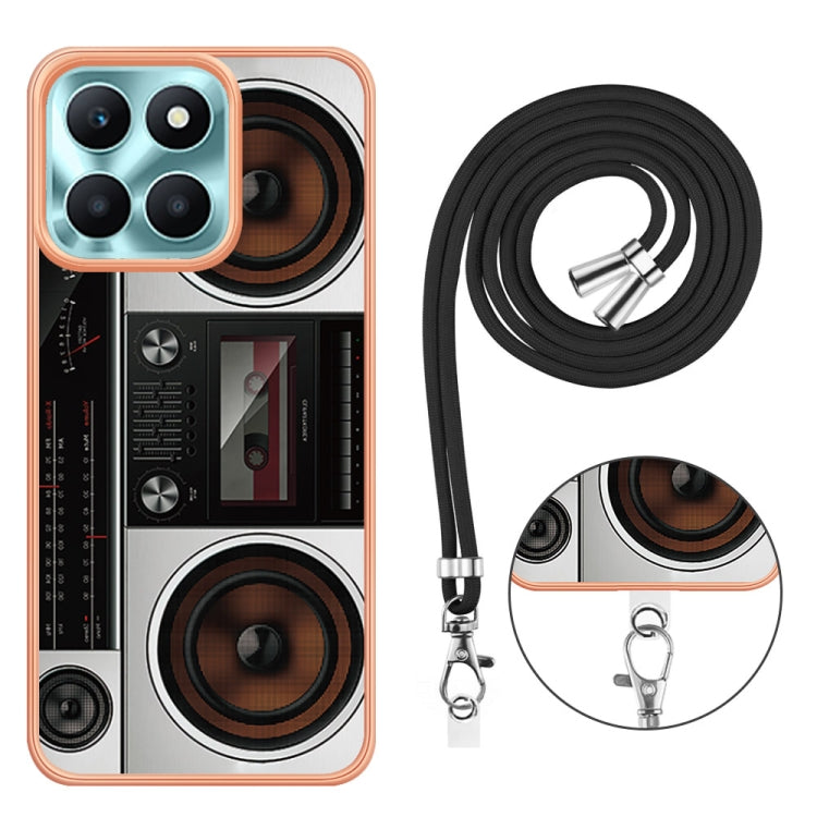 For Honor X6a Electroplating Dual-side IMD Phone Case with Lanyard(Retro Radio)