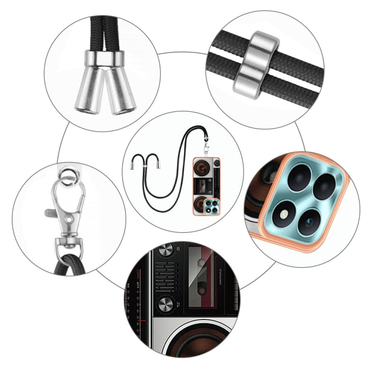 For Honor X6a Electroplating Dual-side IMD Phone Case with Lanyard(Retro Radio)