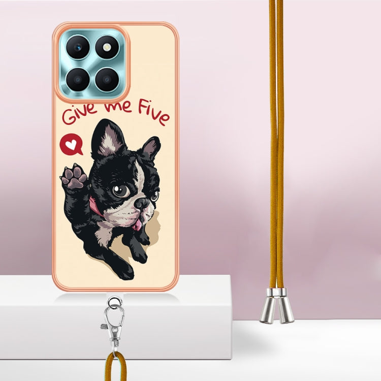 For Honor X6a Electroplating Dual-side IMD Phone Case with Lanyard(Lucky Dog)