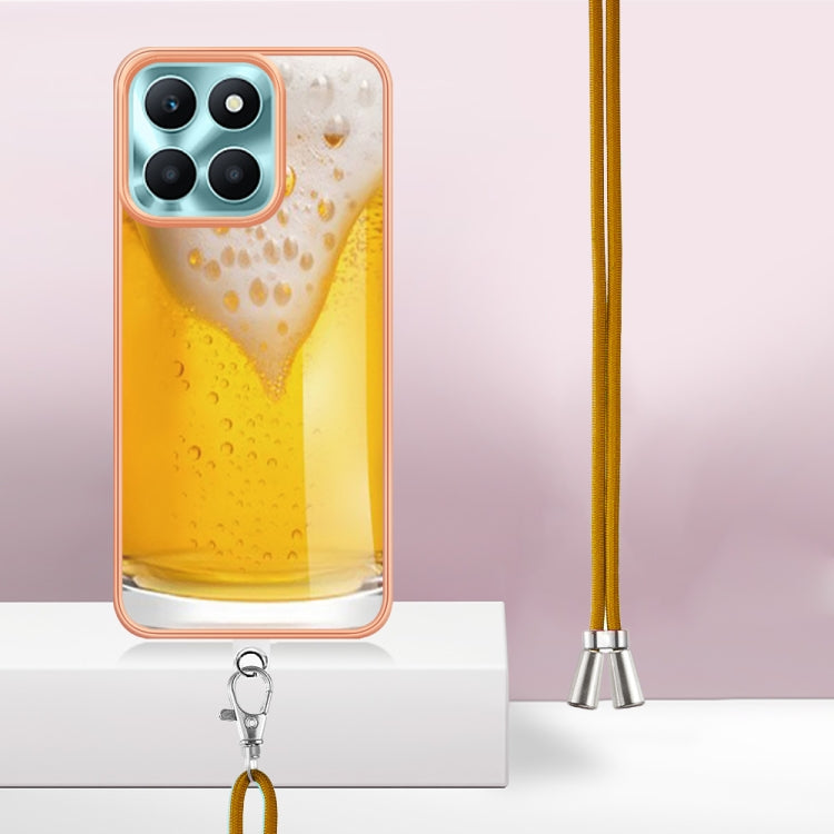 For Honor X6a Electroplating Dual-side IMD Phone Case with Lanyard(Draft Beer)