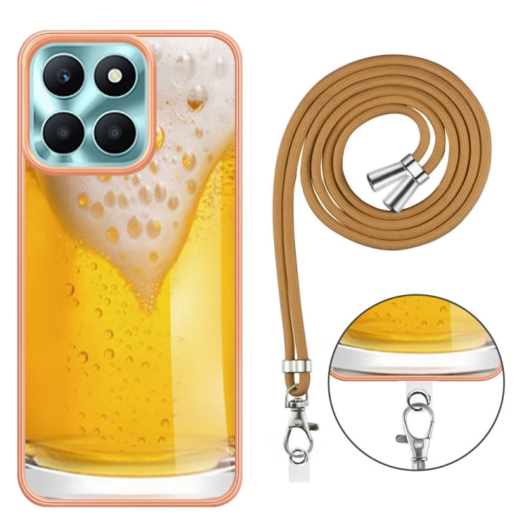 For Honor X6a Electroplating Dual-side IMD Phone Case with Lanyard(Draft Beer)