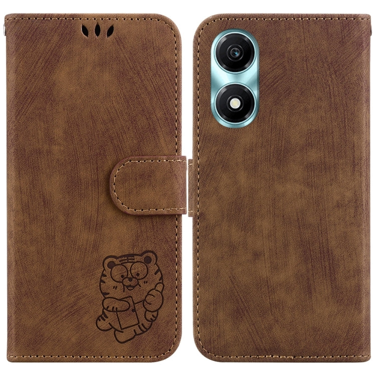 For Honor X5 Plus / Play 40C Little Tiger Embossed Leather Phone Case(Brown)