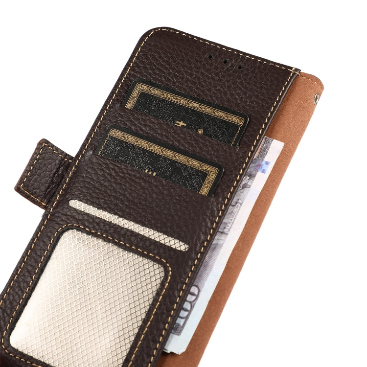 For Honor X9B KHAZNEH Side-Magnetic Litchi Genuine Leather RFID Phone Case(Brown)