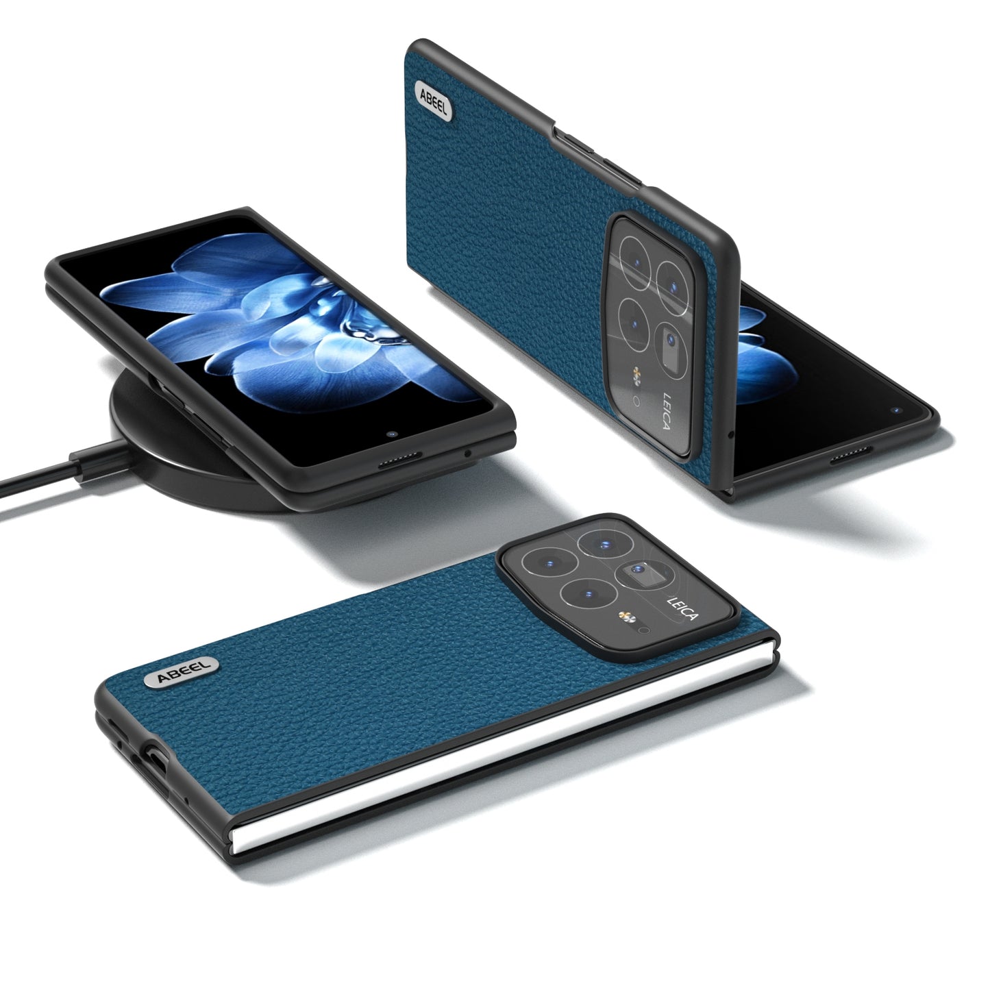 For Xiaomi Mix Fold 4 ABEEL Genuine Leather Litchi Texture Phone Case(Blue)