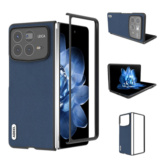 For Xiaomi Mix Fold 4 ABEEL Genuine Leather + PC Litchi Texture Phone Case(Blue)