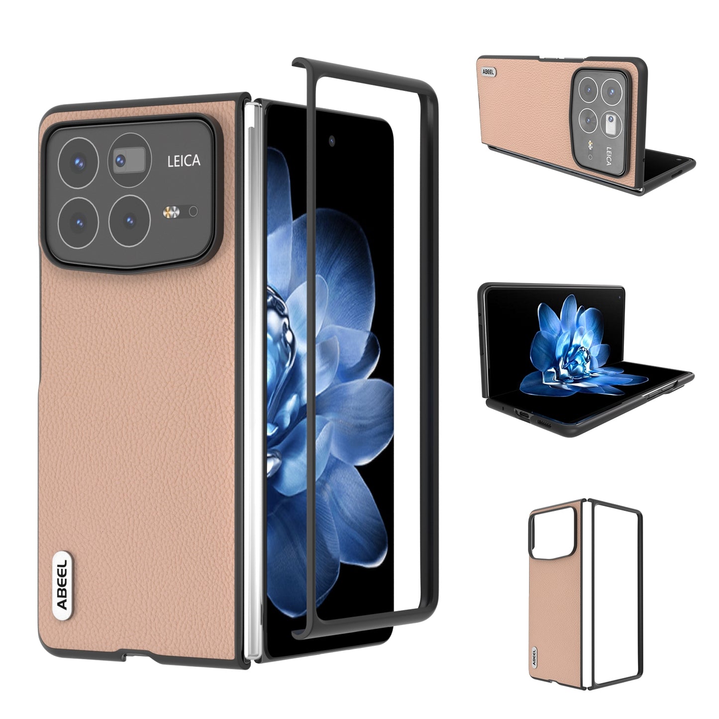 For Xiaomi Mix Fold 4 ABEEL Genuine Leather + PC Litchi Texture Phone Case(Pink Gold)