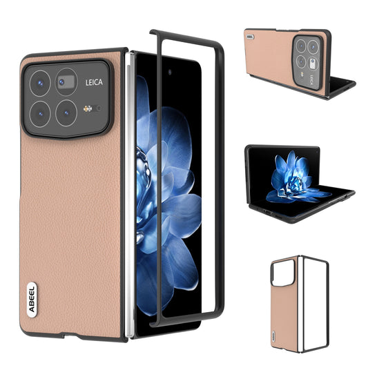 For Xiaomi Mix Fold 4 ABEEL Genuine Leather + PC Litchi Texture Phone Case(Pink Gold)