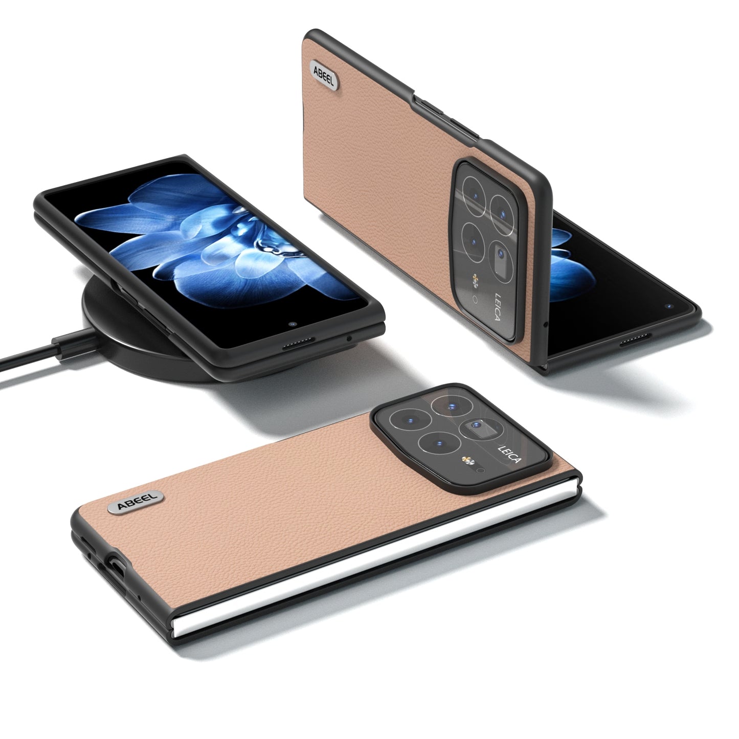 For Xiaomi Mix Fold 4 ABEEL Genuine Leather + PC Litchi Texture Phone Case(Pink Gold)