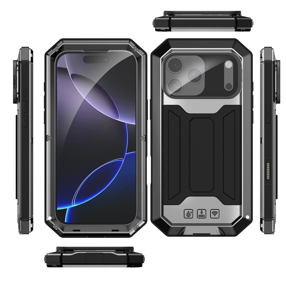 Compatible with iPhone 18 Pro Max R-JUST Sliding Camera IP54 Life Waterproof Holder Phone Case - Black