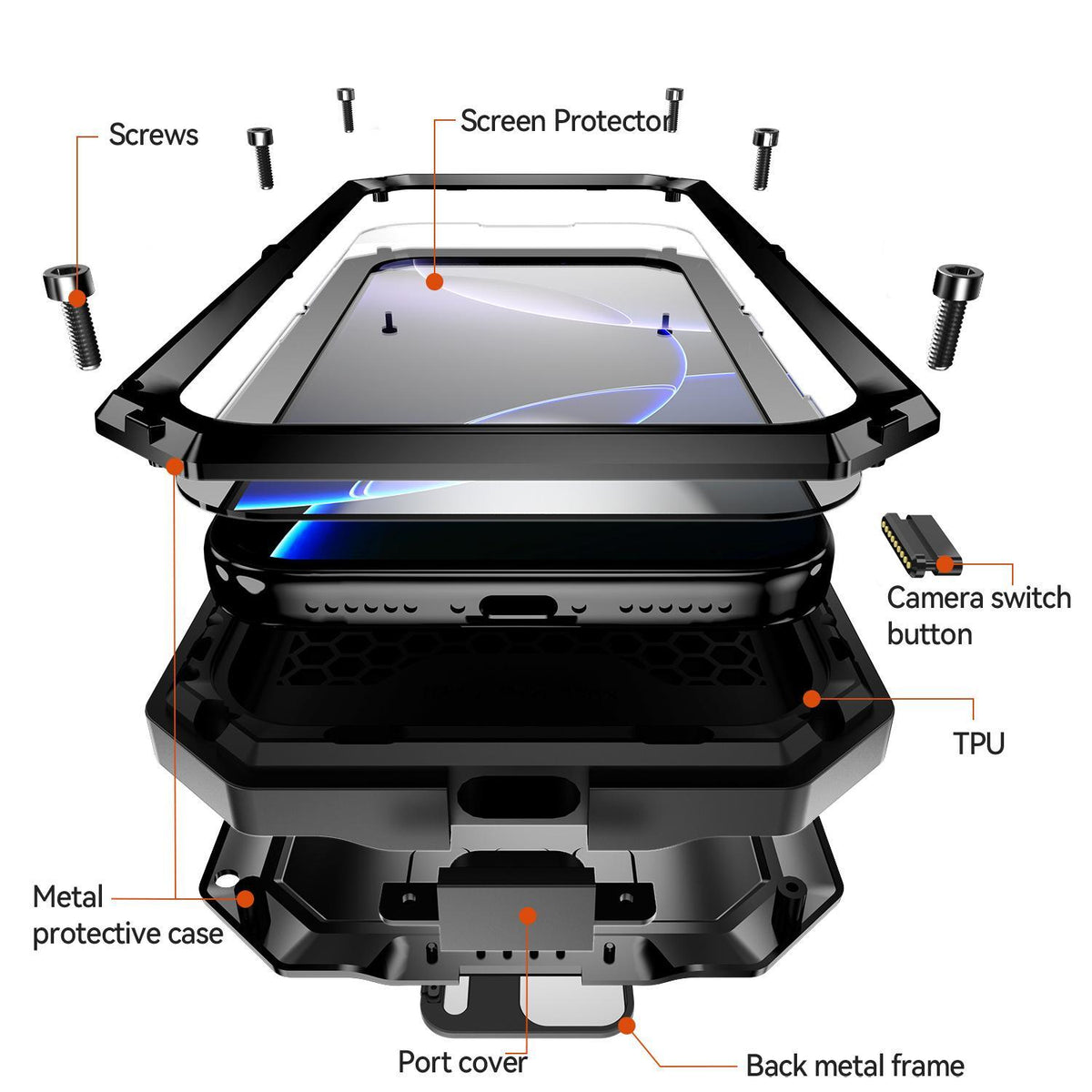 Compatible with iPhone 18 Pro Max R-JUST Sliding Camera IP54 Life Waterproof Holder Phone Case - Black