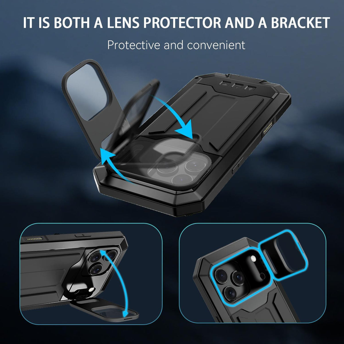 Compatible with iPhone 18 Pro Max R-JUST Sliding Camera IP54 Life Waterproof Holder Phone Case - Black