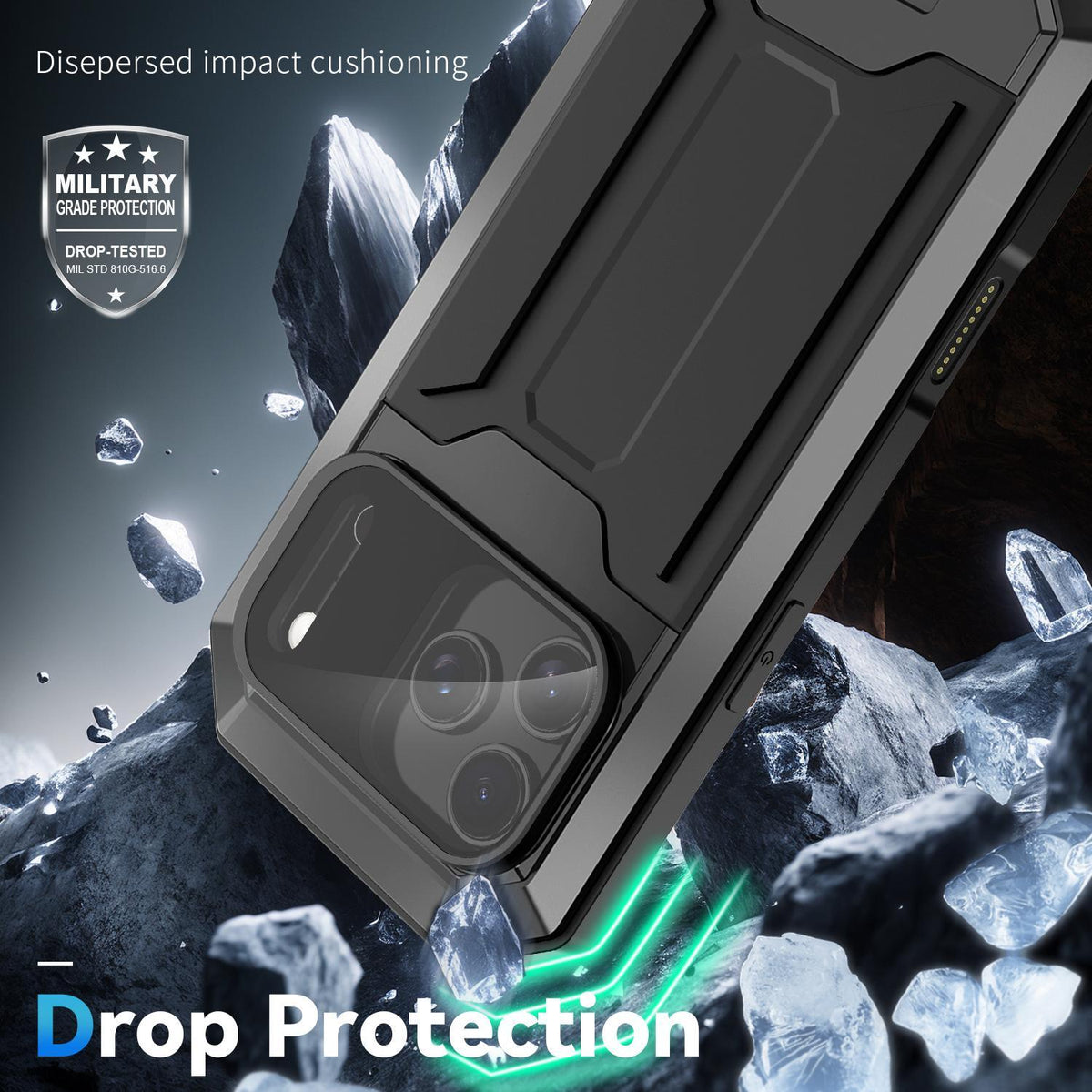 Compatible with iPhone 18 Pro Max R-JUST Sliding Camera IP54 Life Waterproof Holder Phone Case - Black