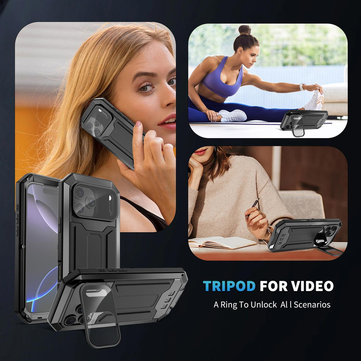 Compatible with iPhone 18 Pro Max R-JUST Sliding Camera IP54 Life Waterproof Holder Phone Case - Black