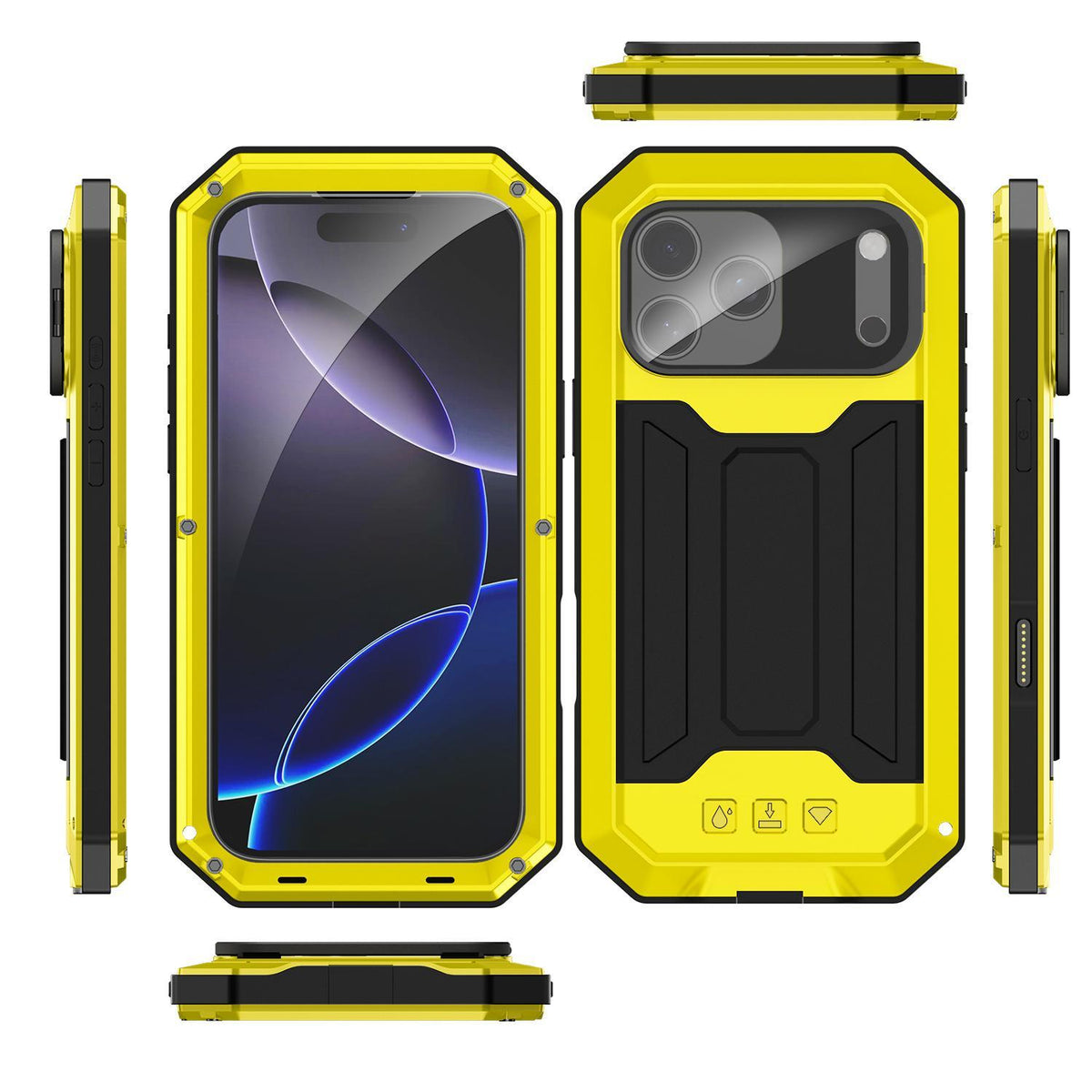 Compatible with iPhone 18 Pro Max R-JUST Sliding Camera IP54 Life Waterproof Holder Phone Case - Yellow
