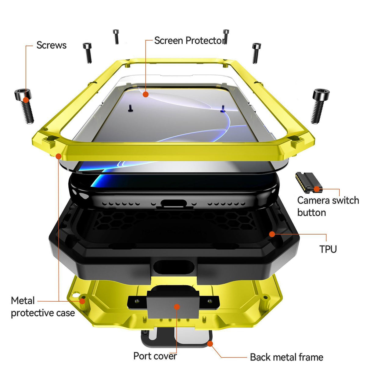 Compatible with iPhone 18 Pro Max R-JUST Sliding Camera IP54 Life Waterproof Holder Phone Case - Yellow