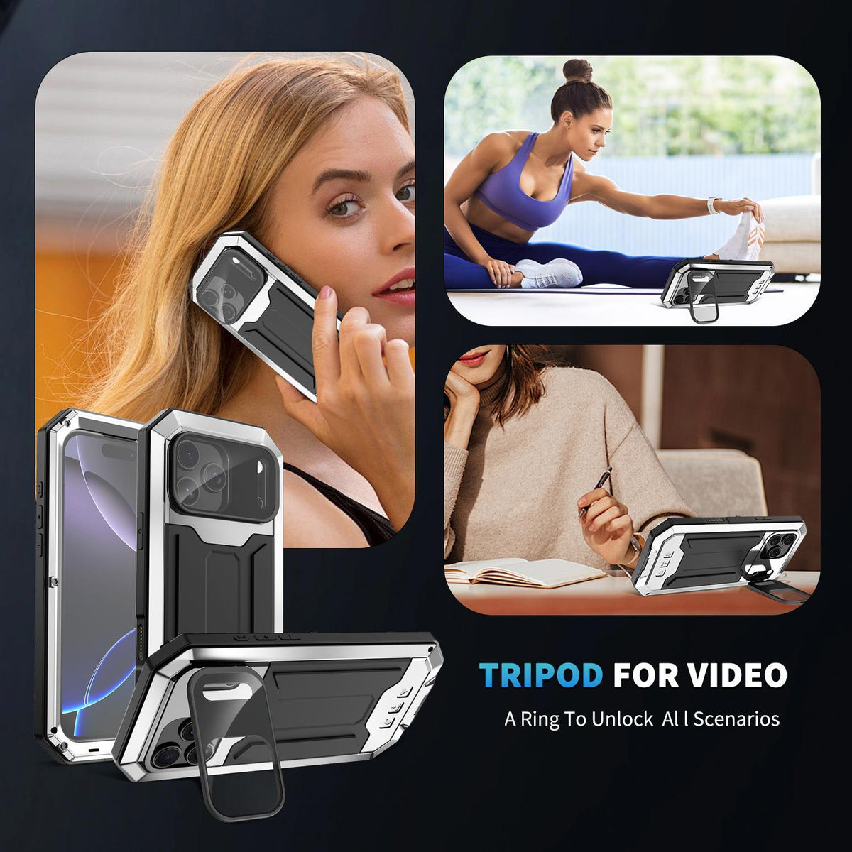 Compatible with iPhone 18 Pro Max R-JUST Sliding Camera IP54 Life Waterproof Holder Phone Case - Silver