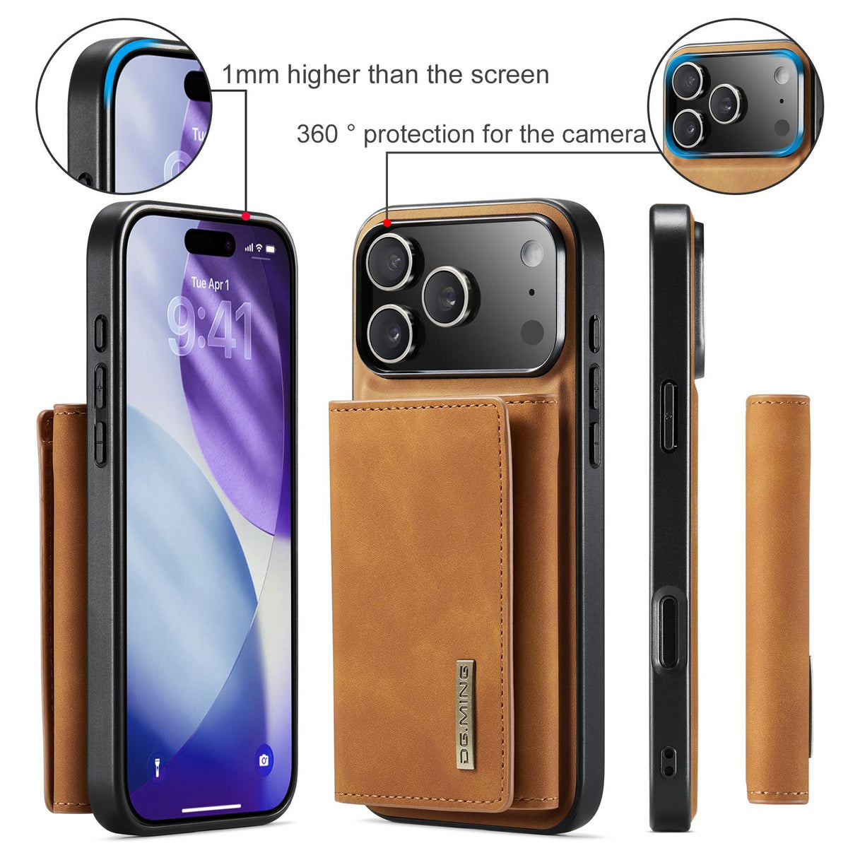 Compatible with iPhone 18 Pro Max & 17 Pro Max DG.MING M1 Series 3-Fold Multi Card Wallet Leather Phone Case - Brown