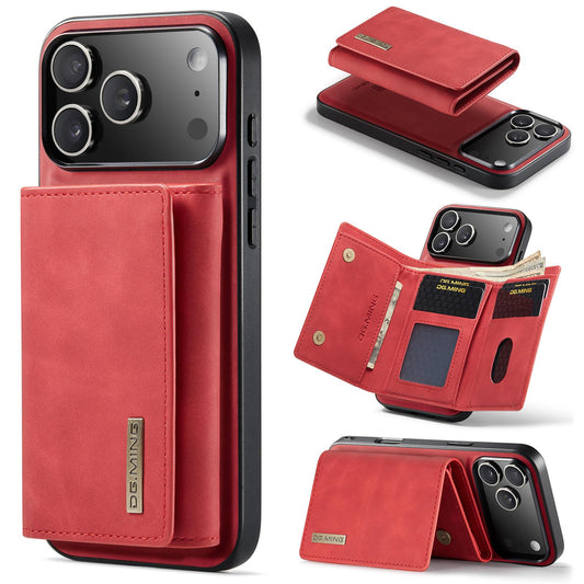 Compatible with iPhone 18 Pro Max & 17 Pro Max DG.MING M1 Series 3-Fold Multi Card Wallet Leather Phone Case - Red