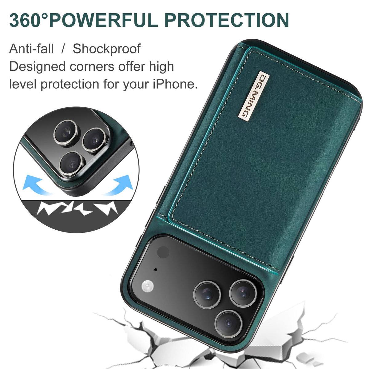 Compatible with iPhone 18 Pro Max & 17 Pro Max DG.MING M1 Series 3-Fold Multi Card Wallet Leather Phone Case - Green