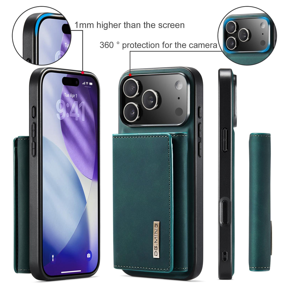 Compatible with iPhone 18 Pro Max & 17 Pro Max DG.MING M1 Series 3-Fold Multi Card Wallet Leather Phone Case - Green