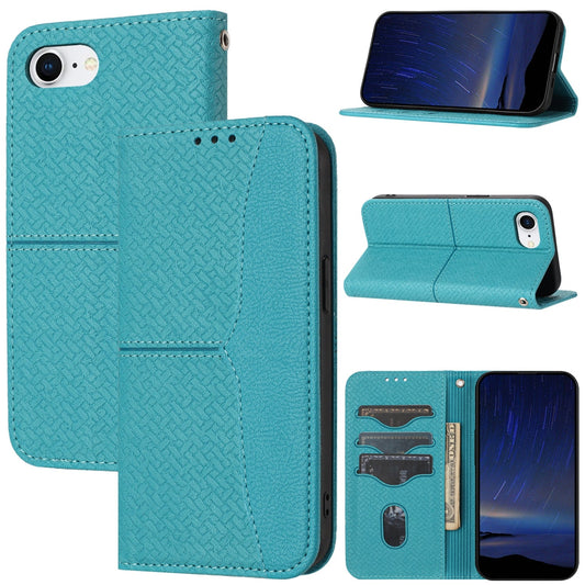 For iPhone 16e Woven Texture Stitching Magnetic Leather Phone Case(Blue)