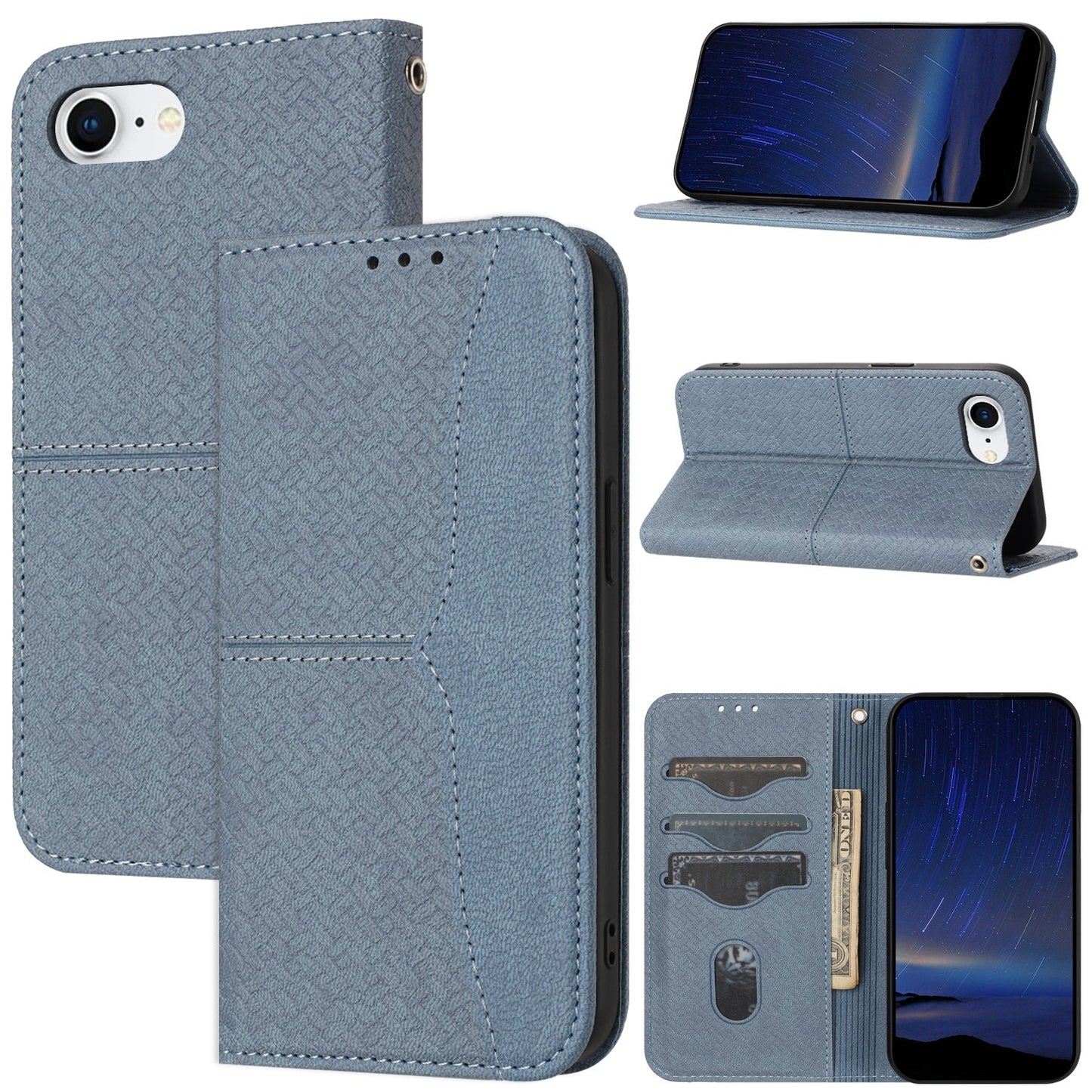 For iPhone 16e Woven Texture Stitching Magnetic Leather Phone Case(Grey)